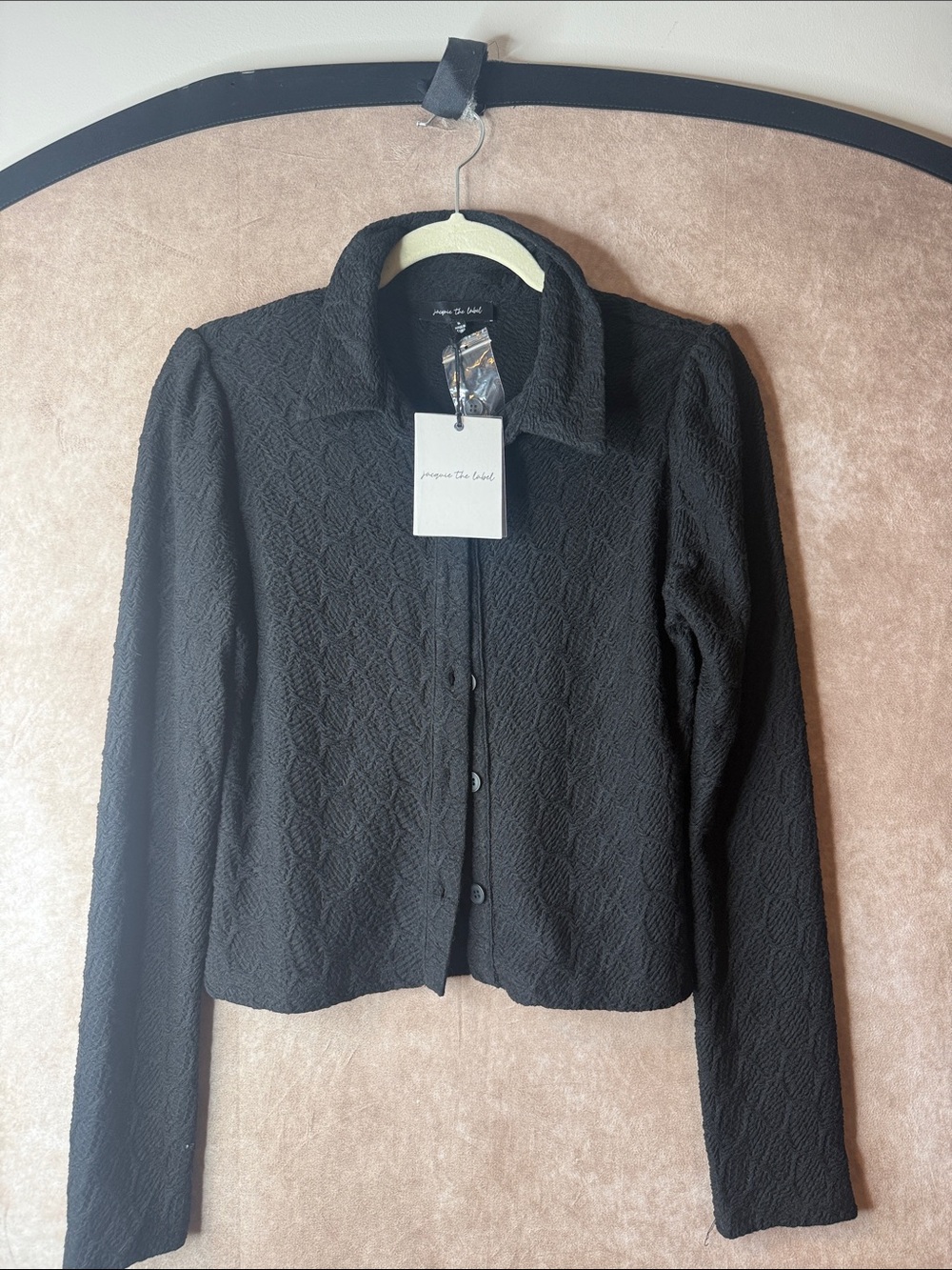 Jacqui E Black Textured Button-Front Blazer